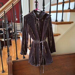 Velvet hooded cinch waist jacket